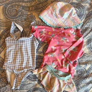 Colorful Kids' Swim Set with Unicorns and Gingham